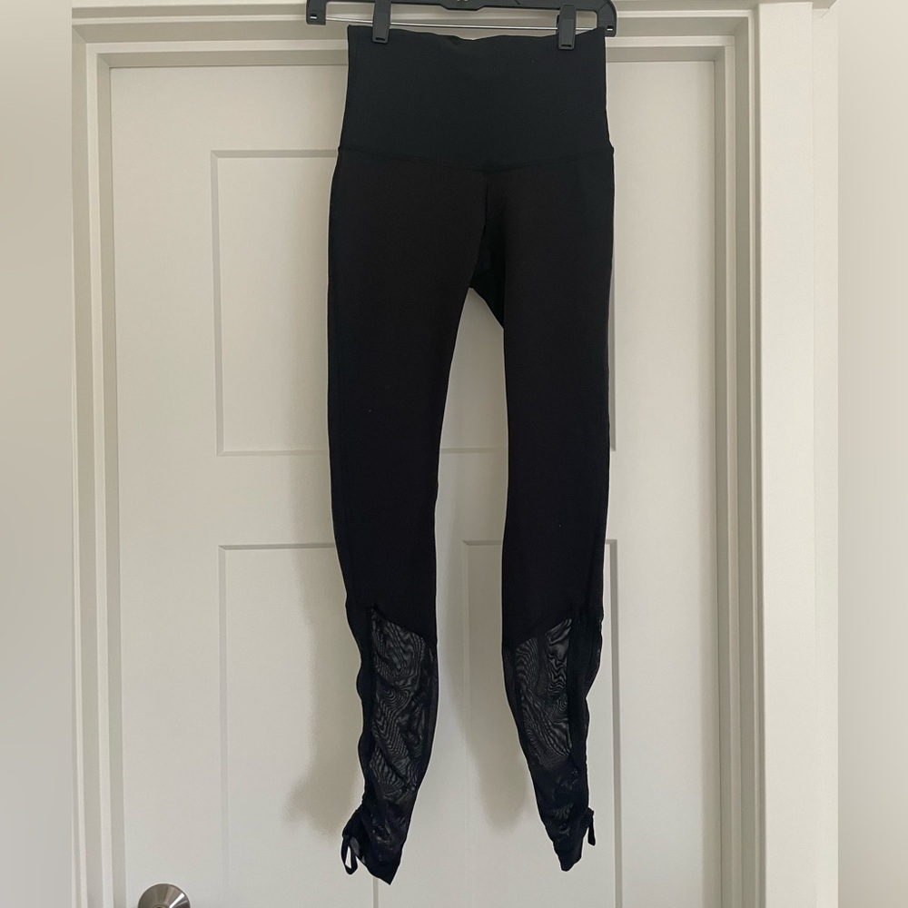 Lululemon Black Cinched Ruched Mesh Ankle Leggings